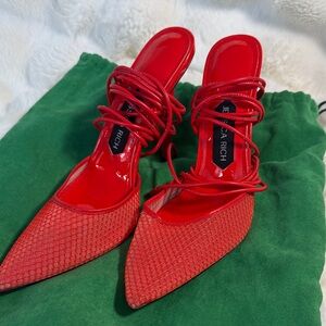 Jessica Red Lace-Up Heels